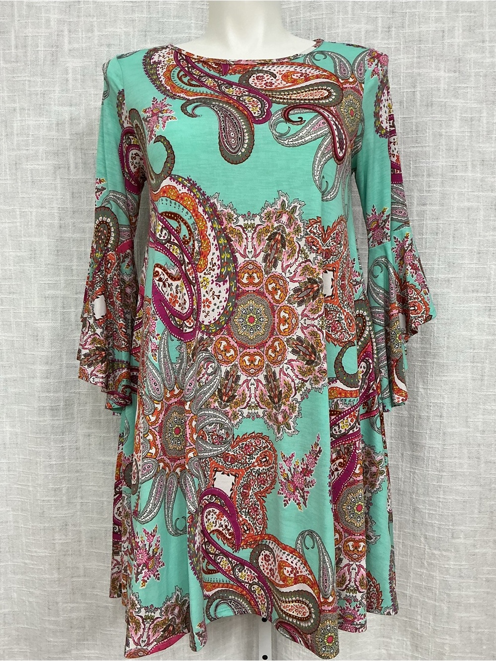 Beeson River Aqua Paisley Print Top with Pink and Orange Accents